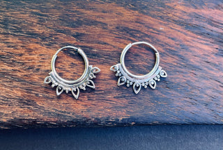 Mini Boho Sterling Silver 925 Hoop Earrings; Clicker Jewellery, Small, Rustic, Yoga, Hippie, Gypsy, Pretty, Ssy, Boho, Bohemian, Festival