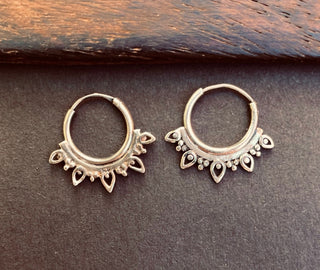 Mini Boho Sterling Silver 925 Hoop Earrings; Clicker Jewellery, Small, Rustic, Yoga, Hippie, Gypsy, Pretty, Ssy, Boho, Bohemian, Festival