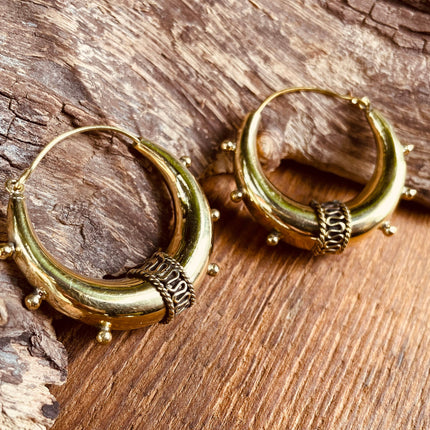 Chunky Bali Gold Hoop Earrings / Ethnic / Rustic / Bohemian / Gypsy / Spiral / Hippie / Chunky / Festival / style