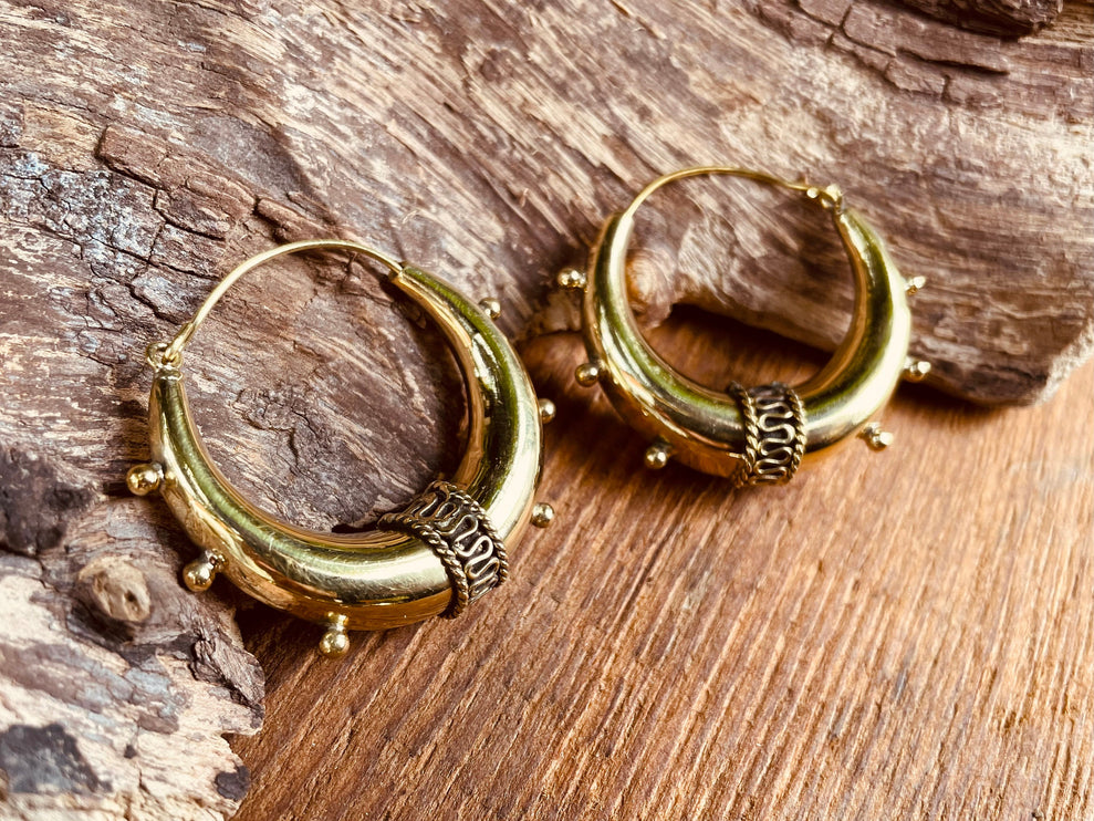 Chunky Bali Gold Hoop Earrings / Ethnic / Rustic / Bohemian / Gypsy / Spiral / Hippie / Chunky / Festival / style