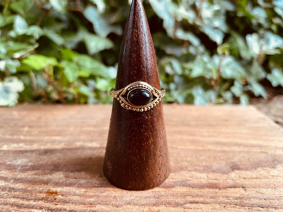 Evil Eye Ring Black Onyx Brass / Protection / Boho / Bohemian / Psy / Rustic / Tribal / Gypsy / Festival / Healing / Festival