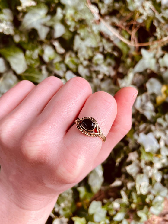 Evil Eye Ring Black Onyx Brass / Protection / Boho / Bohemian / Psy / Rustic / Tribal / Gypsy / Festival / Healing / Festival