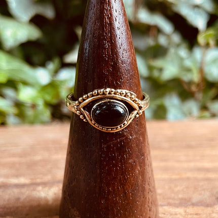 Evil Eye Ring Black Onyx Brass / Protection / Boho / Bohemian / Psy / Rustic / Tribal / Gypsy / Festival / Healing / Festival