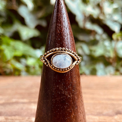 Evil Eye Ring Moonstone Brass / Protection / Boho / Bohemian / Psy / Rustic / Tribal / Gypsy / Festival / Healing / Festival