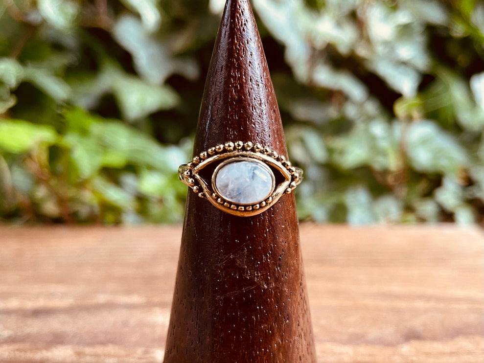 Evil Eye Ring Moonstone Brass / Protection / Boho / Bohemian / Psy / Rustic / Tribal / Gypsy / Festival / Healing / Festival