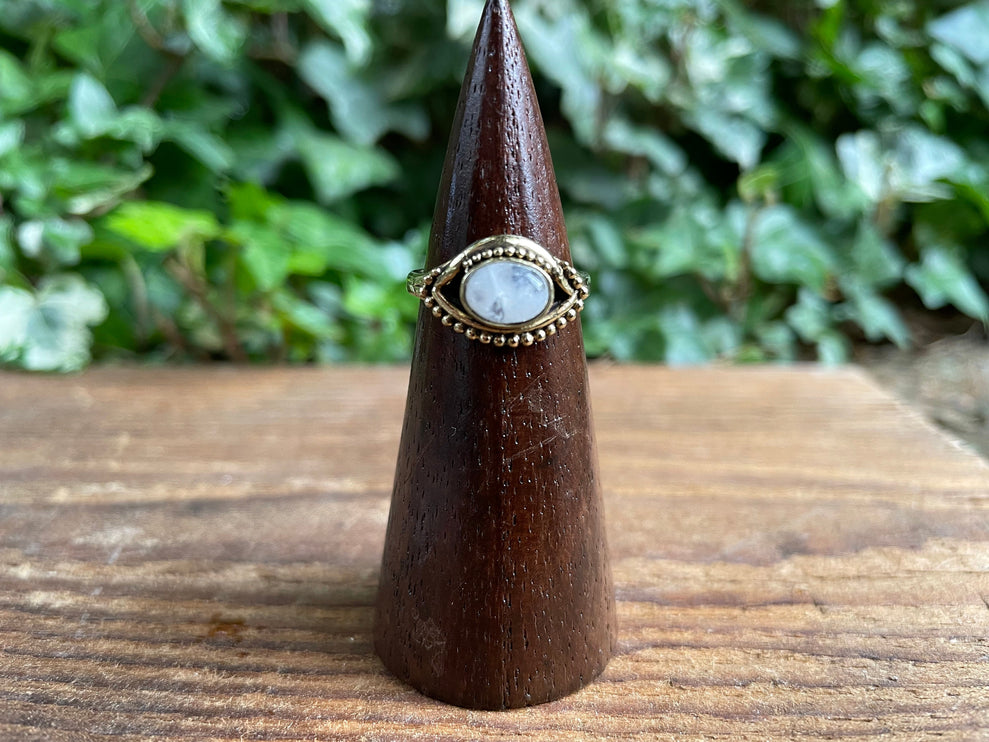 Evil Eye Ring Moonstone Brass / Protection / Boho / Bohemian / Psy / Rustic / Tribal / Gypsy / Festival / Healing / Festival