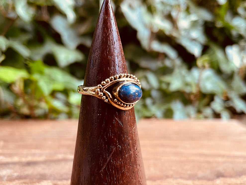 Evil Eye Ring Lapis Lazuli Brass / Protection / Boho / Bohemian / Psy / Rustic / Tribal / Gypsy / Festival / Healing / Festival