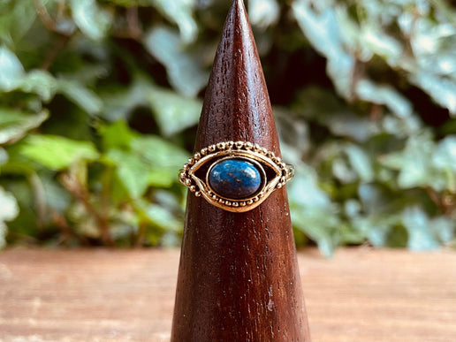 Evil Eye Ring Lapis Lazuli Brass / Protection / Boho / Bohemian / Psy / Rustic / Tribal / Gypsy / Festival / Healing / Festival