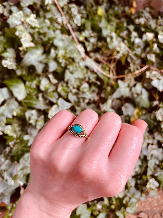 Evil Eye Ring Turquoise Brass / Protection / Boho / Bohemian / Psy / Rustic / Tribal / Gypsy / Festival / Healing / Festival