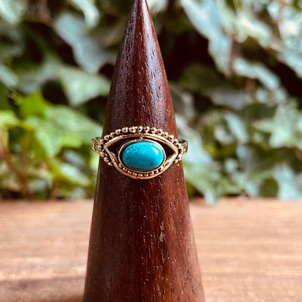 Evil Eye Ring Turquoise Brass / Protection / Boho / Bohemian / Psy / Rustic / Tribal / Gypsy / Festival / Healing / Festival