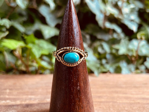 Evil Eye Ring Turquoise Brass / Protection / Boho / Bohemian / Psy / Rustic / Tribal / Gypsy / Festival / Healing / Festival