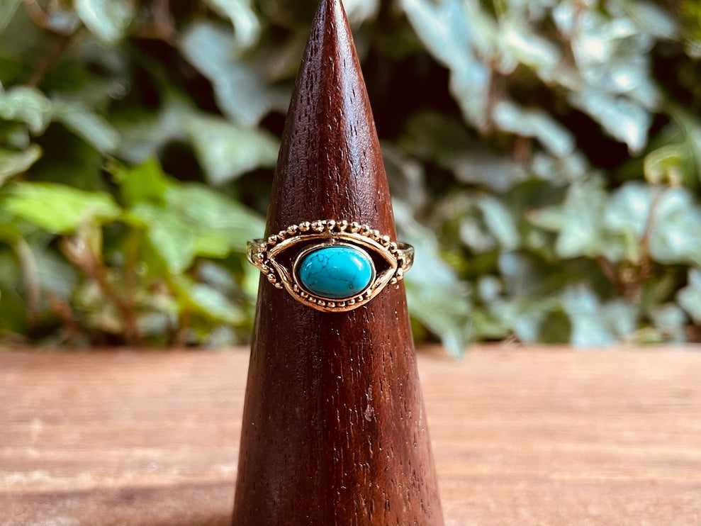 Evil Eye Ring Turquoise Brass / Protection / Boho / Bohemian / Psy / Rustic / Tribal / Gypsy / Festival / Healing / Festival