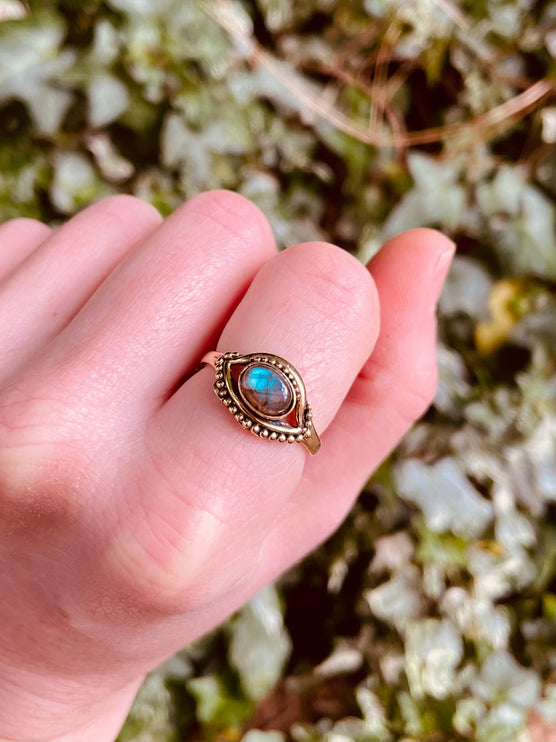 Evil Eye Ring Labradorite Brass / Protection / Boho / Bohemian / Psy / Rustic / Tribal / Gypsy / Festival / Healing / Festival