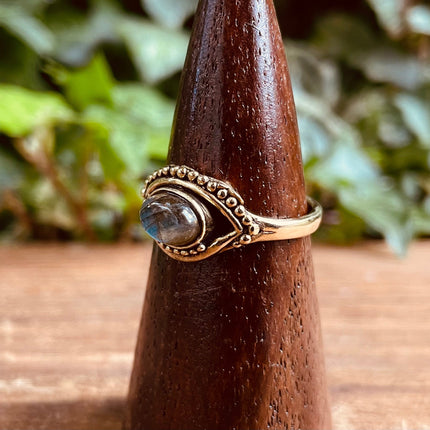 Evil Eye Ring Labradorite Brass / Protection / Boho / Bohemian / Psy / Rustic / Tribal / Gypsy / Festival / Healing / Festival