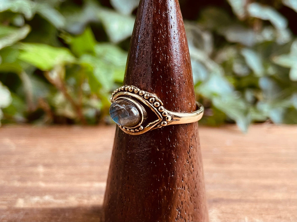 Evil Eye Ring Labradorite Brass / Protection / Boho / Bohemian / Psy / Rustic / Tribal / Gypsy / Festival / Healing / Festival