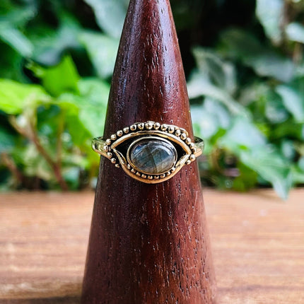 Evil Eye Ring Labradorite Brass / Protection / Boho / Bohemian / Psy / Rustic / Tribal / Gypsy / Festival / Healing / Festival