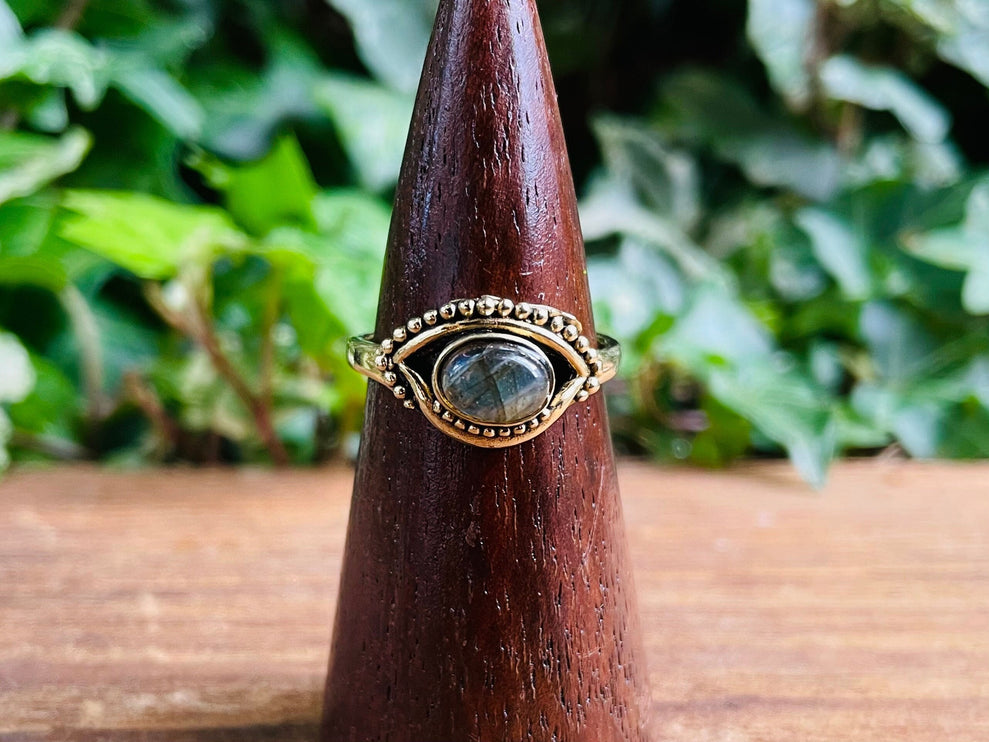 Evil Eye Ring Labradorite Brass / Protection / Boho / Bohemian / Psy / Rustic / Tribal / Gypsy / Festival / Healing / Festival