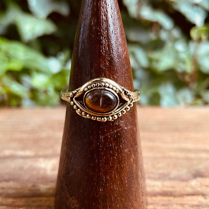 Evil Eye Ring Tiger's Eye Brass / Protection / Boho / Bohemian / Psy / Rustic / Tribal / Gypsy / Festival / Healing / Festival