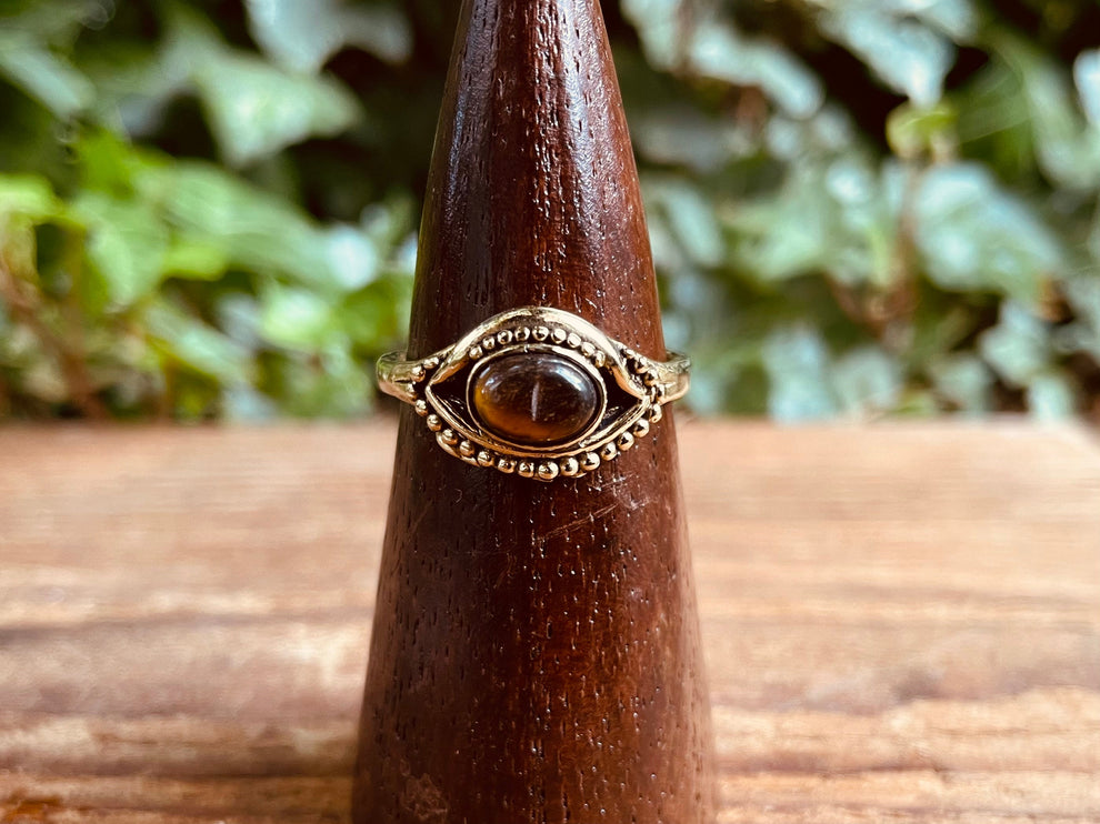 Evil Eye Ring Tiger's Eye Brass / Protection / Boho / Bohemian / Psy / Rustic / Tribal / Gypsy / Festival / Healing / Festival