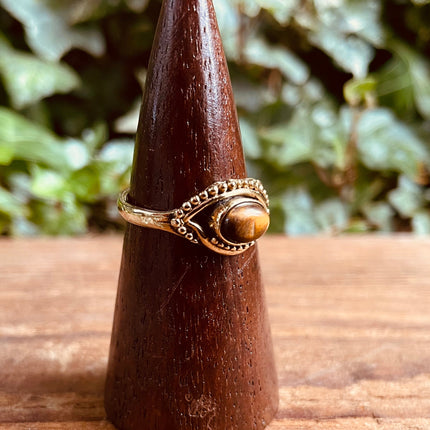 Evil Eye Ring Tiger's Eye Brass / Protection / Boho / Bohemian / Psy / Rustic / Tribal / Gypsy / Festival / Healing / Festival