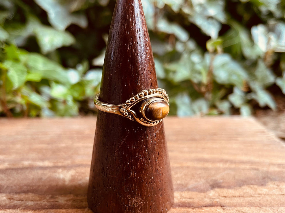 Evil Eye Ring Tiger's Eye Brass / Protection / Boho / Bohemian / Psy / Rustic / Tribal / Gypsy / Festival / Healing / Festival