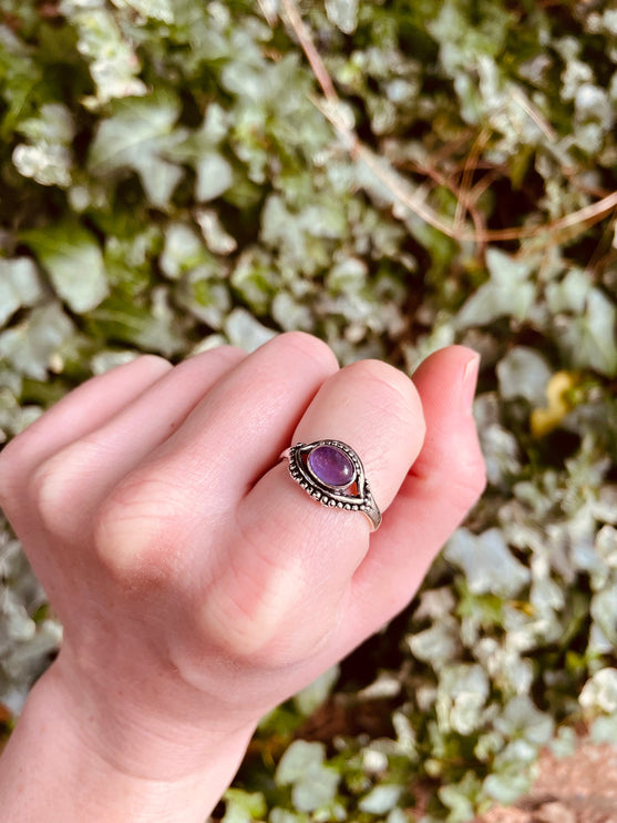 Evil Eye Silver Ring Amethyst / Protection / Boho / Bohemian / Psy / Rustic / Tribal / Gypsy / Festival / Healing / Festival