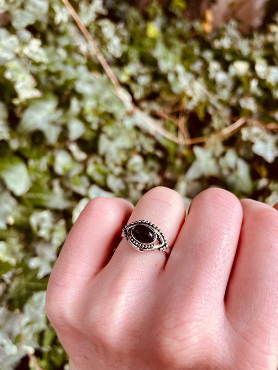 Evil Eye Silver Ring Black Onyx / Protection / Boho / Bohemian / Psy / Rustic / Tribal / Gypsy / Festival / Healing / Festival