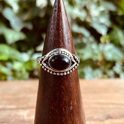 Evil Eye Silver Ring Black Onyx / Protection / Boho / Bohemian / Psy / Rustic / Tribal / Gypsy / Festival / Healing / Festival