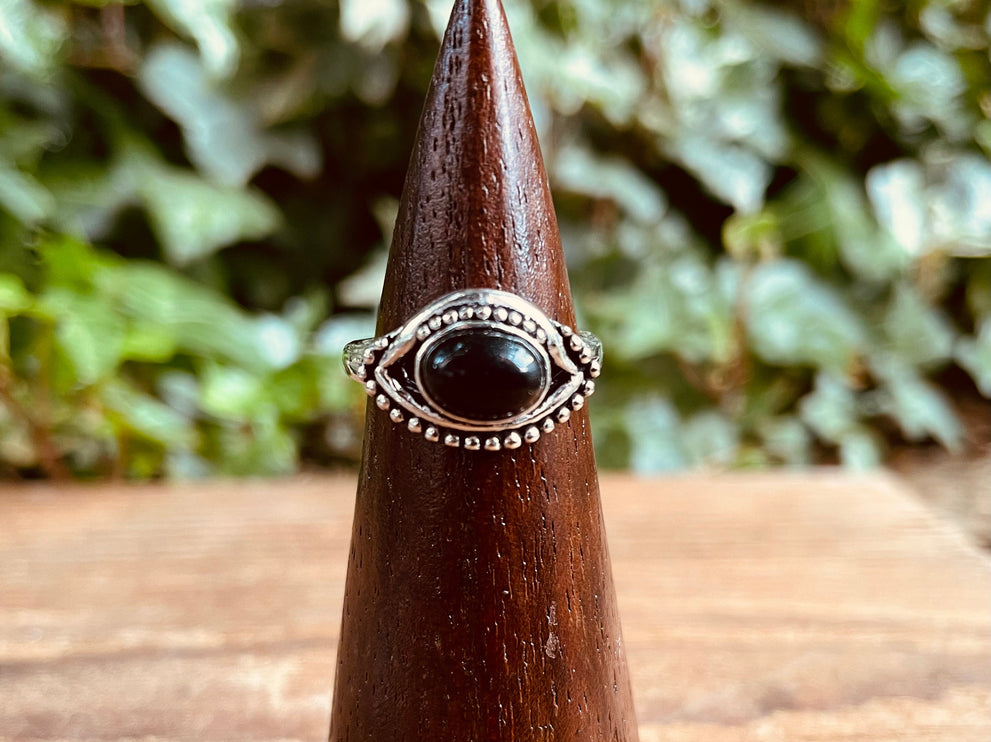 Evil Eye Silver Ring Black Onyx / Protection / Boho / Bohemian / Psy / Rustic / Tribal / Gypsy / Festival / Healing / Festival