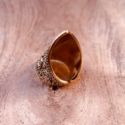 Gold Boho Ring Ethnic Brass / Rustic / Festival / Tribal / Hippie / Gypsy / Psy / Thumb / Gift or Her / Engraved Design / Bohemian