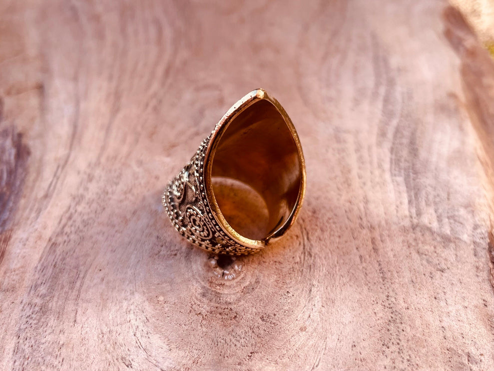 Gold Boho Ring Ethnic Brass / Rustic / Festival / Tribal / Hippie / Gypsy / Psy / Thumb / Gift or Her / Engraved Design / Bohemian