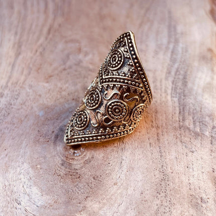 Gold Boho Ring Ethnic Brass / Rustic / Festival / Tribal / Hippie / Gypsy / Psy / Thumb / Gift or Her / Engraved Design / Bohemian