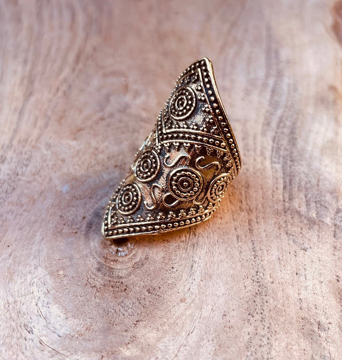 Gold Boho Ring Ethnic Brass / Rustic / Festival / Tribal / Hippie / Gypsy / Psy / Thumb / Gift or Her / Engraved Design / Bohemian