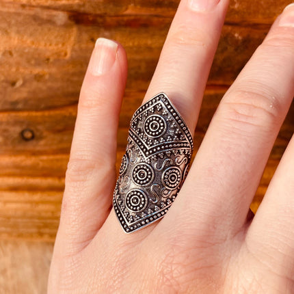 Silver Boho Ring Ethnic / Rustic / Festival / Tribal / Hippie / Gypsy / Psy / Thumb / Gift or Her / Engraved Design / Bohemian