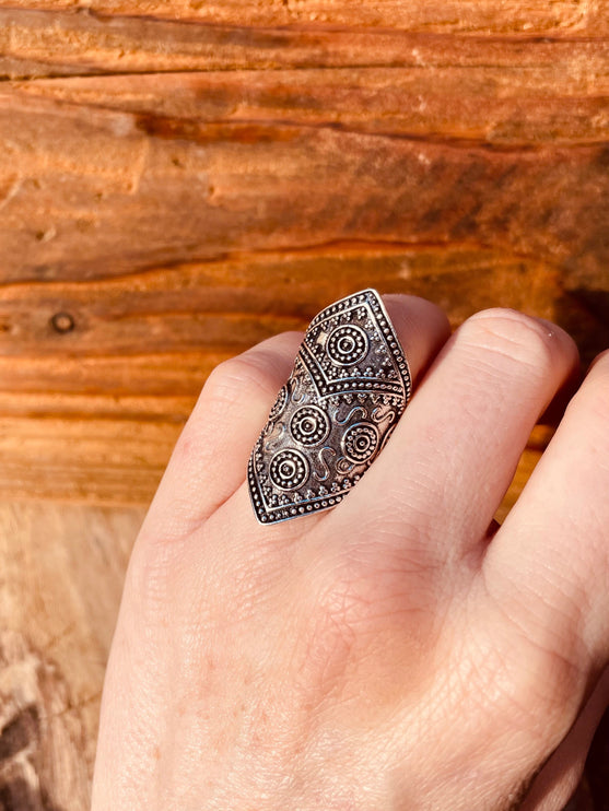 Silver Boho Ring Ethnic / Rustic / Festival / Tribal / Hippie / Gypsy / Psy / Thumb / Gift or Her / Engraved Design / Bohemian