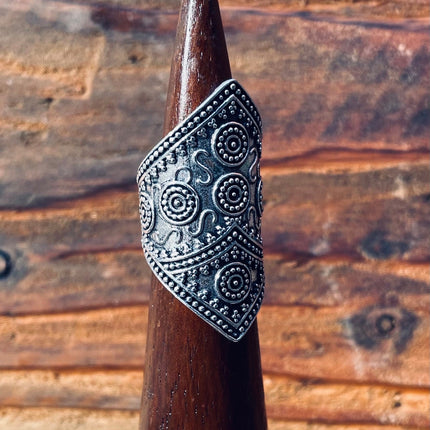 Silver Boho Ring Ethnic / Rustic / Festival / Tribal / Hippie / Gypsy / Psy / Thumb / Gift or Her / Engraved Design / Bohemian