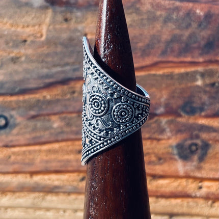 Silver Boho Ring Ethnic / Rustic / Festival / Tribal / Hippie / Gypsy / Psy / Thumb / Gift or Her / Engraved Design / Bohemian