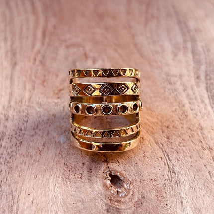 Aztec Brass Ring / Unisex / Mens / Large size / Geometric / Boho / Ethnic / Rustic / Festival / Bohemian / Hippie / Gypsy / Psy