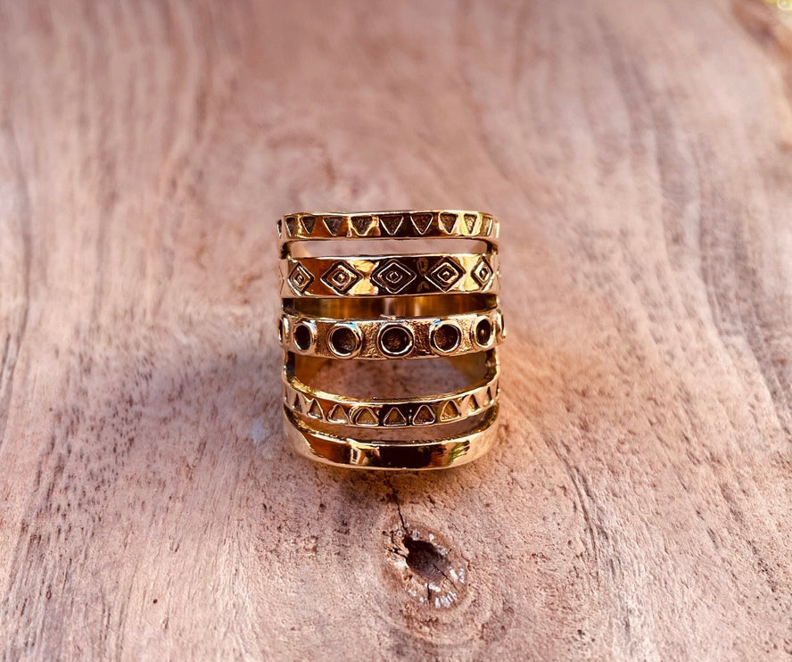 Aztec Brass Ring / Unisex / Mens / Large size / Geometric / Boho / Ethnic / Rustic / Festival / Bohemian / Hippie / Gypsy / Psy