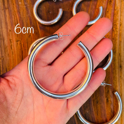 Thick Silver Hoops / Silver Hoop Earrings / Chunky Hoop Earrings / Thickness 6mm / Ethnic / Boho / Rustic / Spiral / Hippie / Tribal