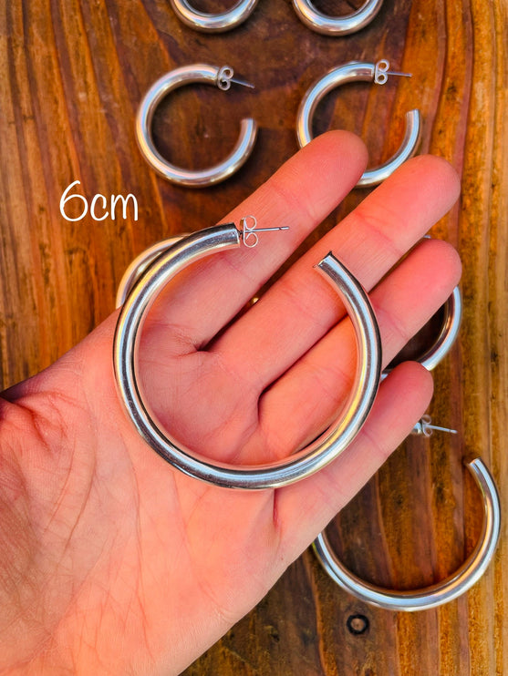 Thick Silver Hoops / Silver Hoop Earrings / Chunky Hoop Earrings / Thickness 6mm / Ethnic / Boho / Rustic / Spiral / Hippie / Tribal