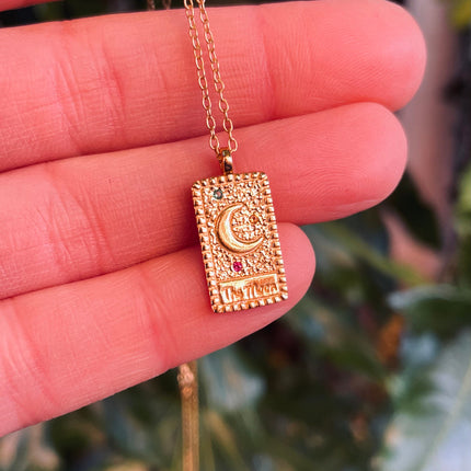 Tarot Card Gold Necklace Sterling Silver Moon Pendant / Cubic Zirconia / Delicate / Dainty Jewelery / Modern / Contemporary jewellery / Boho