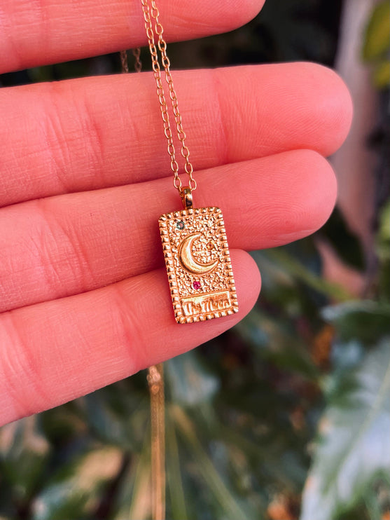 Tarot Card Gold Necklace Sterling Silver Moon Pendant / Cubic Zirconia / Delicate / Dainty Jewelery / Modern / Contemporary jewellery / Boho