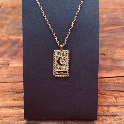 Tarot Card Gold Necklace Sterling Silver Moon Pendant / Cubic Zirconia / Delicate / Dainty Jewelery / Modern / Contemporary jewellery / Boho