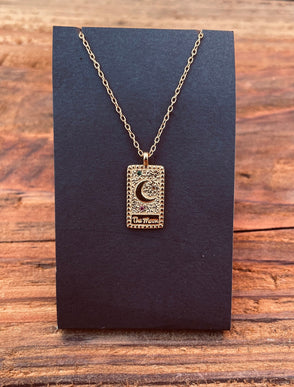 Tarot Card Gold Necklace Sterling Silver Moon Pendant / Cubic Zirconia / Delicate / Dainty Jewelery / Modern / Contemporary jewellery / Boho