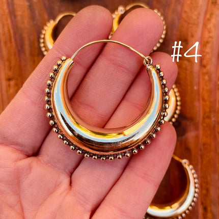Gold Chunky Hoop Earrings / Brass Ball Detail / Ethnic / Rustic / Bohemian / Gold / Gypsy / Spiral / Hippie / Chunky / Festival / style