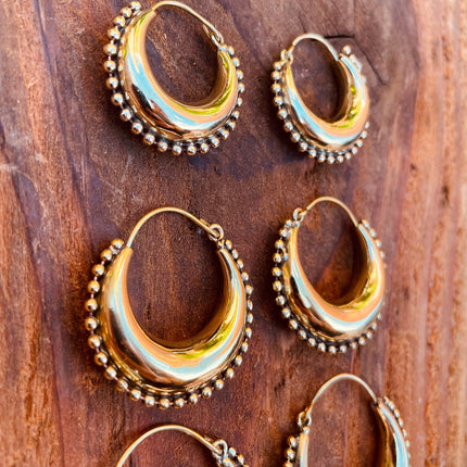 Gold Chunky Hoop Earrings / Brass Ball Detail / Ethnic / Rustic / Bohemian / Gold / Gypsy / Spiral / Hippie / Chunky / Festival / style