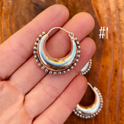 Silver Chunky Hoop Earrings / Silver Ball Detail / Ethnic / Rustic / Bohemian / Gold / Gypsy / Spiral / Hippie / Chunky / Festival / style