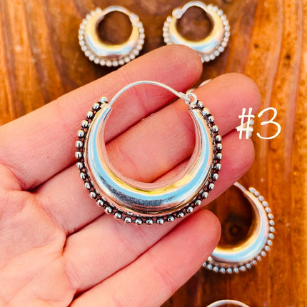 Silver Chunky Hoop Earrings / Silver Ball Detail / Ethnic / Rustic / Bohemian / Gold / Gypsy / Spiral / Hippie / Chunky / Festival / style