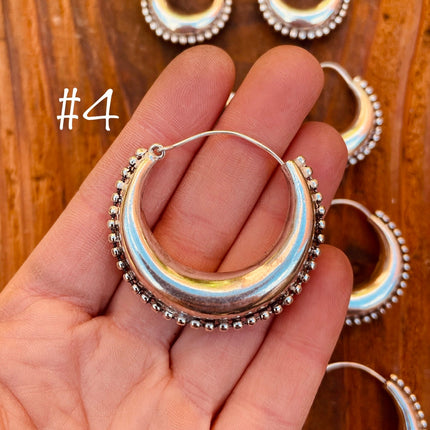 Silver Chunky Hoop Earrings / Silver Ball Detail / Ethnic / Rustic / Bohemian / Gold / Gypsy / Spiral / Hippie / Chunky / Festival / style